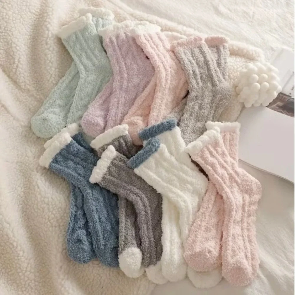 Fashion Fuzzy Thick Winter Socks One Size Cabin‎ Cozy Pastel 7 Pairs NEW